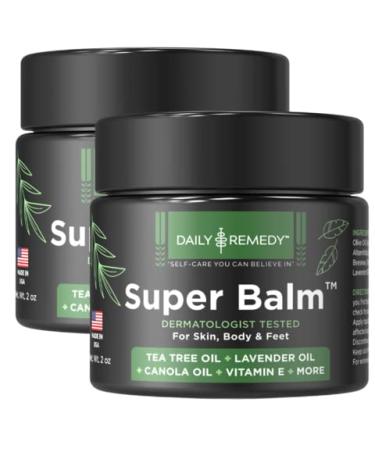 DAILY REMEDY Tea Tree Oil Extra Strength Super Balm - Athletes Foot Cream Combats Ringworm Jock Itch Nail Issues - Nourishes Cracked Itchy Skin on Body & Feet - Made in USA (2 Pack)