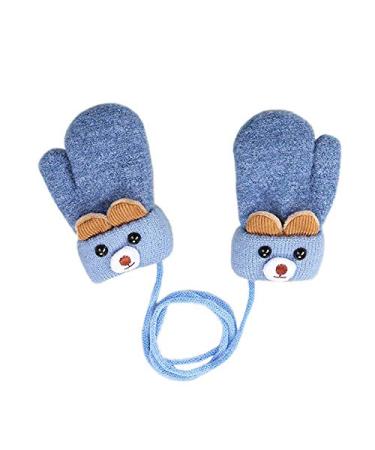 iEasey Cute Bear Baby Toddler Winter Warm Mittens On String Kids Cold Weather Fleece Knit Gloves Ski Snow Insualted Gloves for Baby Girls Boys 0-3 Years Gift Bear-Blue #A Blue