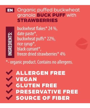Organic puffed buckwheat granola with strawberries 4 x 255g Vegan Gluten free - Buy Online on GoSupps.com