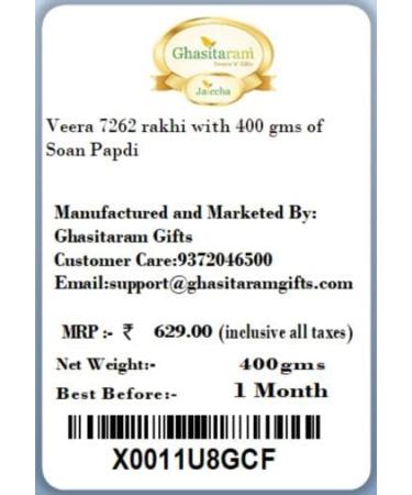 Ghasitaram Gifts Rakhi for Brother Rakhis Online- Veera 7262 Rakhi with 400 GMS of Soan Papdi - Buy Online on GoSupps.com