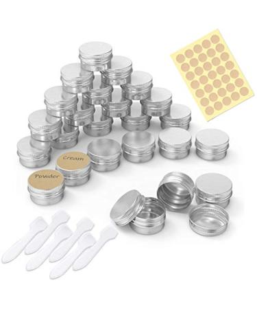 Pamiyo 24 pieces set aluminum empty jar Small metal can (with 2 pieces round sticker) 5ml empty cans with screw cap for lip balm lotion cream masks mini candles cosmetics (silver)
