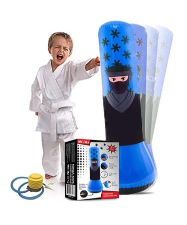 Whoobli Punching Bag for Kids Incl Boxing Gloves | 3-10 Years Old Adjustable Kids Punching Bag with Stand | Boxing Bag Set Toy for Boys & Girls (Red White) Ninja- Blue