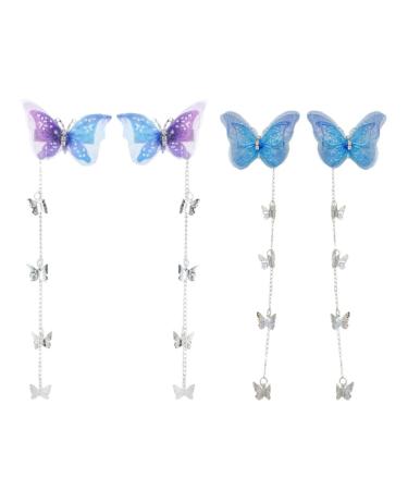10 Pairs Tassel Butterflies Hair Clip Blue Pink Butterflies Hairpin Double Layer Fabric Butterfly Clips Flower Fairy Crown Flower Fairy Accessories for Beautiful Girls