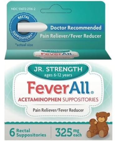 Buy 4 Pack FEVERALL JR. Acetaminophen 325MG Suppository (6CT) - Fast International Shipping & Relief for Kids - Buy Online on GoSupps.com