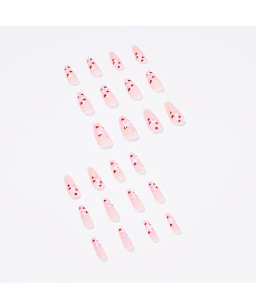 Valentine's Day French White Square Red Heart Press on Nails - 24 pcs Medium Length Acrylic Fake Nails for Women and Girls - Buy Online on GoSupps.com