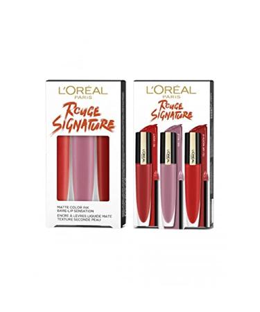 L'Oreal Paris Rouge Signature Matte Lip Stain 3 Piece Set (I Don't + I Rule + I Am Worth It) 0.72 Ounce Multi color