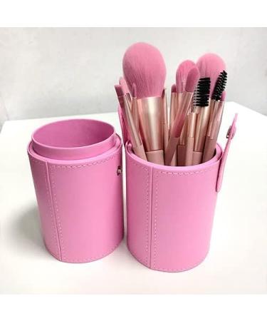 Pink PU Leather Makeup Brush Holder | Cylinder Organizer for 10-18 Brushes | Travel Case with Pocket & Buckle Design - Buy Online on GoSupps.com