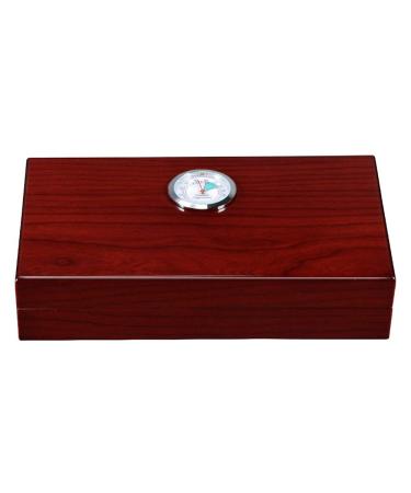Desktop Cigar Humidor Case High Gloss Cigar Storage Box Spanish Cedar Lined Humidor with Hygrometer and Humidifier Holds 3 Cigars Red