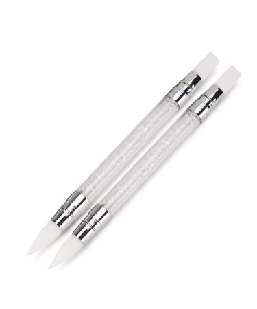 AKOAK 2 Pcs Nail Art Engraving Pen Double-headed Silicone Pen 3D Engraving Drawing Point Rhinestone UV Gel Nail Tool