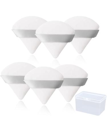 6 Pieces Powder Puff Face Triangle Makeup Puff Velour Soft Washable Cosmetic Foundation Puffs with Storage Box for Loose Powder Mineral Powder Body Powder Makeup Tool (White)