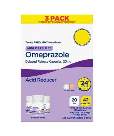 SEDLAV Omeprazole Delayed Release Mini Capsules 20 mg Frequent Heartburn Medicine 42 Count Sticker