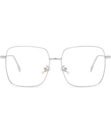 Dollger blue light filter glasses for women men blue light block glasses square metal large frame glasses anti blue light pc tv gaming silver