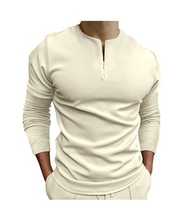 ZDFER Zipper Polo Shirts for Mens, Fall Summer Patchwork Slim Fit Long Sleeve T Shirt Business Casual Tops for Work Wear Khaki Medium