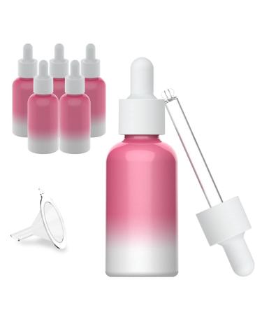 1 oz (6 Pack) Gradient Shining Pink Coated Glass Dropper Bottle With White Caps 30ml Refillable Empty Bottles for Essential Oils,Chemistry Lab Chemicals, Hair Oils,Travel Container Use