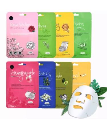 Collagen Essence Facial Cloth Masks - Vitamin C Skin Care for All Skin Types - Multi-Pack | 8 Leaf - Buy Online on GoSupps.com