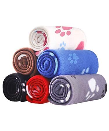 6 Pack Pet Blanket Soft Fleece Dog Cat Blanket, Fluffy Warm Sleep Bed Cover with Dog Paw Print for Kitten Puppy, Pet Kennels, Beds, Car Seats and Crate (Paw, 24x27inch) S (23.6*27.5'') Paw 6pc
