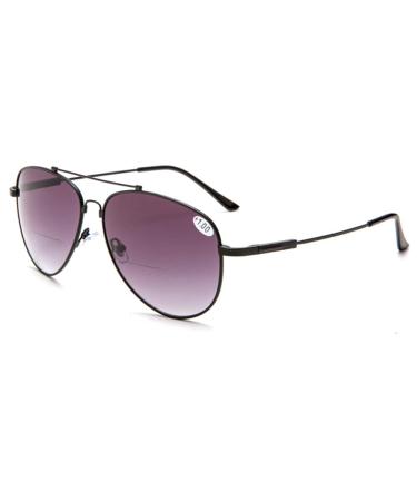 PLOPLO Bifocal+Unbreakable Frame Sunglasses With Readers Gradient Lens UV400 Reading Glasses Black Gray 2.5 x