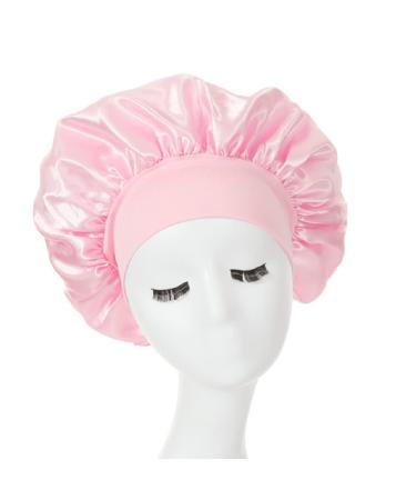 Hair Bonnet for Sleeping Wide Elastic Band Satin Bonnet Silk Bonnet Shower Cap for Women Girls Makeup Hair Care Elastic Hat Soft Sleep Cap Satin Head Cover for Night Sleep Curly Hair Protection Pink