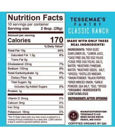 Tessemaes Organic Classic Ranch Dressing 10oz - Buy Online - Buy Online on GoSupps.com