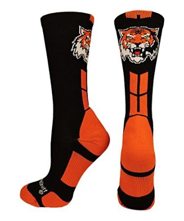 MadSportsStuff Tigers Logo Athletic Crew Socks (multiple colors) Black/Orange Small