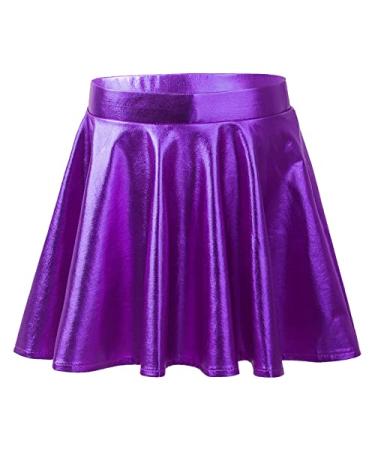 JEATHA Kids Girls Shiny Metallic Pleated Skirt with Built-in Shorts for Ballet Dance Party Costume Purple 14