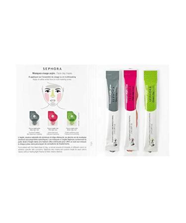 Sephora Clay Mask Sample Trio: Grey Pink Green Each 0.06 oz