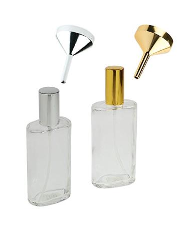 Oval atomizer Kosmetex glass bottle for perfume facial toner empty with atomizer 100ml set of 2 + 2 funnels