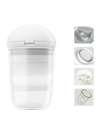 Pill Cutter Splitter with Dispenser Travel Pill Organizer with Crusher Grinder Fine Powder Stainless Steel Blade Pill Cutter for Small or Large Pills(White)