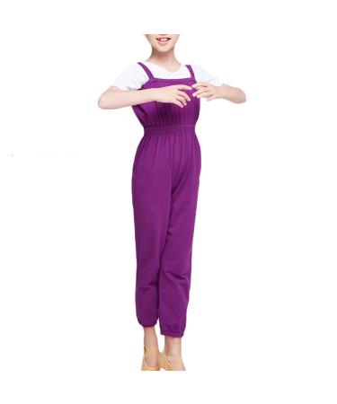 Libaobaoyo Kids Girls Dance Pants Ballet Yoga Gymnastics Soft Practice Warm Up Rompers Trousers Purple 14-15 Years