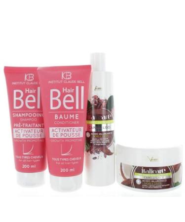 Veana Hyaluron coconut oil shampoo and mask with cocoa butter (2 x 300 ml) + HairBell shampoo and conditioner (2 x 200 ml) for dry fragile dull damaged and bouncy hair.