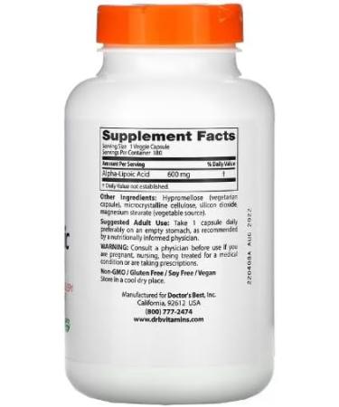 Doctors Best Alpha Lipoic Acid 600mg - 180 Vegan Capsules | Antioxidants for Metabolism Support - Buy Internationally - Buy Online on GoSupps.com