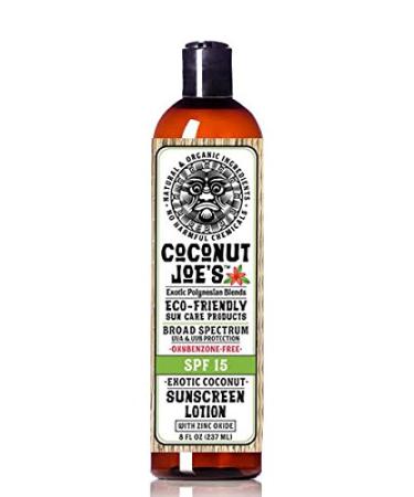 3-PACK | Zinc Oxide Sunscreen from Coconut Joe's | Natural & Organic Sunscreen Lotion Mineral Sunscreen SPF 15 Natural Sunscreen Exotic Coconut 8 ounce bottle