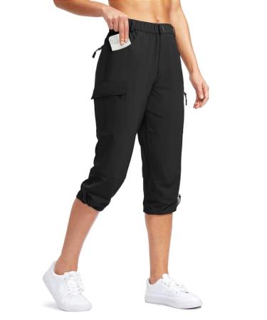SANTINY Women's Hiking Capri Pants with 5 Pockets Lightweight Quick Dry Cargo Capris for Women Travel Casual Summer Black 3X-Large