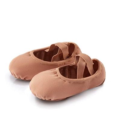 URDOGSL Girls Ballet Shoes Stretch Canvas Dance Slippers Split Sole No-Tie Dance Shoes for Toddler/Little Kid/Big Kid 8 Toddler Tan