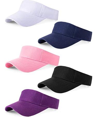 5 Pcs Sports Sun Visor Hats Visor Women Men Golf Visors Hat for Men Adjustable Visor Cap Athletic Visor Hat for Men Women Navy, Black, White, Pink, Purple
