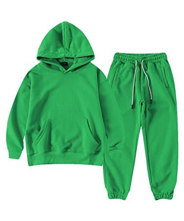 amropi Boy's Hooded Tracksuit Pullover Sweatshirt Jogging Pants Set 2 Pieces Sweatsuit for Age 3-12 Years 9-10 Years Green