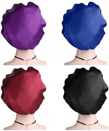 LADES Silk Satin Bonnet-4 Packs Women Satin Hair Bonnet for Curly Hair Satin Bonnet Silk Sleep Cap Silk Hair Wrap for Sleeping Black Hair Black+Purple+Red+Sapphire blue - Buy Online on GoSupps.com