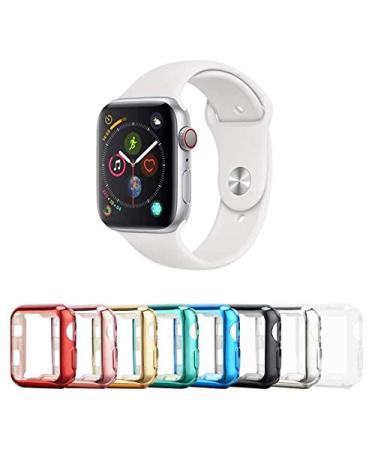 Tranesca 8 Pack 40mm Watch case with Built-in HD Clear Ultra-Thin TPU Screen Protector Cover Compatible with Apple Watch Series 4/5/6/SE (Clear+Black+Gold+Rose Gold+Red+Blue+Green+Silver)