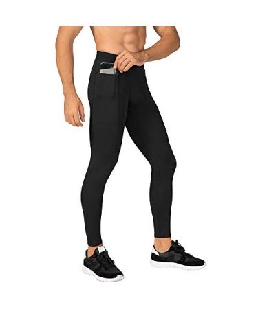 WRAGCFM Men's Compression Pants Workout Athletic Leggings Running Gym Tights with Pockets Black Large