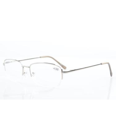 Eyekepper Classic Metal Frame Reading Glasses Half Rim Spring Hinges Temple Readers Silver +0.75