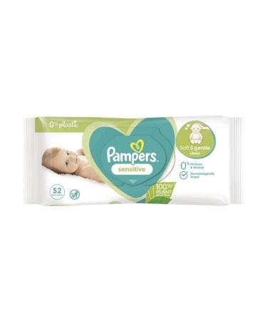 Pampers Sensitive Wet Wipes For Babies and Children 52 Pieces Gentle Cleansing of Sensitive Baby Skin 52 Pieces (Pack of 1)