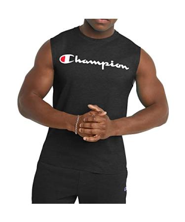 Champion Men's Muscle T-Shirt, Cotton Muscle Tee, Jersey Tee, Cotton Tee (Reg. or Big & Tall) Standard XX-Large Black Script