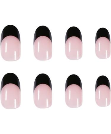 24pcs Short Oval French Tip Black False Nails - Press On & Removable Glue-On Acrylic Nails for Women & Girls - Nail Art Accessory 0199Y00 - Buy Online on GoSupps.com