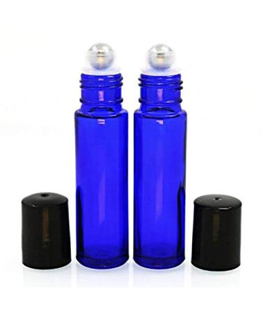 WOIWO 2PCS 10ML Cobalt Blue Glass Micro Mini Roll-on Glass Bottles With Stainless Steel Roller Balls And Black Cap For Essential Oil Perfumes Lip Balms