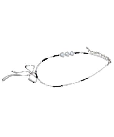 OralGos Fashionable Necklace with Metal Bow Pendant Cute Collar Choker Fashion Clavicle Chain Necklace Silver