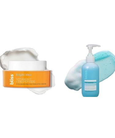 Bliss Bright Idea Eye Cream + Fab Foaming 2-in-1 Cleanser - Cleanse and Brighten - 2 Step Skincare - Clean Vegan and Cruelty-Free