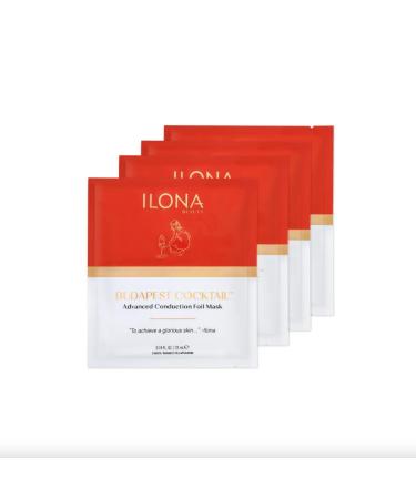 ILONA Budapest Cocktail | Deeply Hydrating Advanced Conduction Foil Mask | with Olive Oil Mineral Water Honey Shea Butter & Vitamin C | Smooths & Improves Texture and Wrinkles | 4 masks 3.0 oz