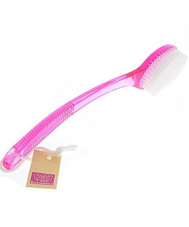 Pink bath brush transparent light pink robust plastic sauna brush with long handle