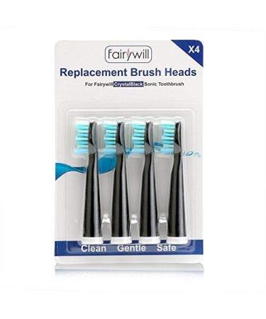 GSParts 4 pcs Replacement Soft Bristle Brush Heads For Fairywill Electric Toothbrush Crystal Black