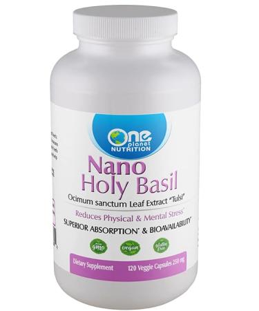 One Planet Nutrition Nano Holy Basil 250 mg Veggie Capsules (120 Servings) Ocimum Sanctum Extract Nano for Enhanced Absorption Supports Stress Balance and Immune Health Non-GMO Vegan Gluten-Free